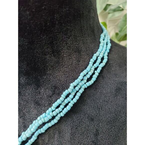 Women's Blue Multilayer Seed Beads Floral Chunky Fashion Jewelry Necklace - Picture 2 of 6